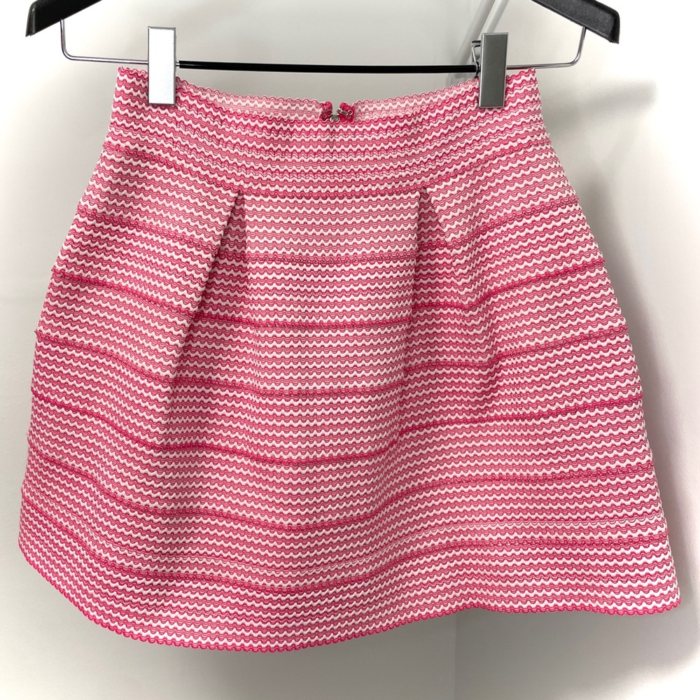Aniina Scalloped Bubble Skirt, Striped Flared A-Line, Pink + White Juniors Large